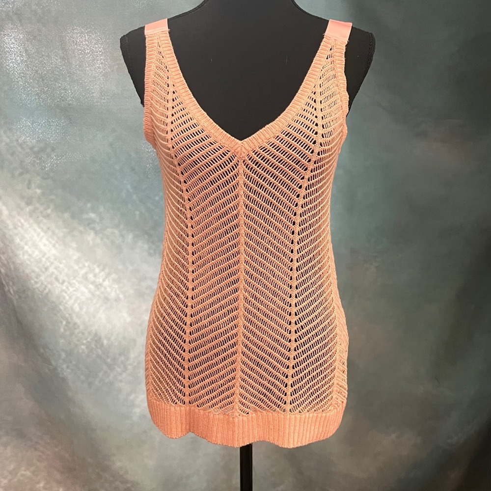 Bebe Peach Knit Crochet Chevron V-Neck Tunic Swimsuit Coverup Tank Top‎ Small